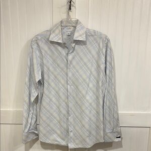 Banana republic, white/blue/yellow button down White Shirt size L 16-16 1/2